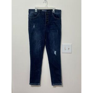 Democracy Ankle Skinny Jeans Distressed Dark Wash‎ Button Fly Size 8